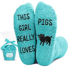 HAPPYPOP Unique Pig Gifts for Girls - Fuzzy Pig Socks for Women Best Gifts for Pig Lovers Teen Girls Piggy Socks Pig Stuff