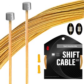 Chooee PRO Shift Cable for Shimano/SRAM Universal 2100mm/2500mm/3000mm/3500mm, Ultra Smooth Bicycle Shift Cable (gold-2x2100)