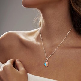 AIBAO Sterling Silver Orange Oyster Turquoise Teardrop Necklace Western Boho Jewelry Paperclip Toggle 18 Inch Chain Natural Healing Stones Pendant