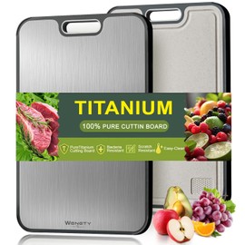 WENGTY Titanium Cutting Board for Kitchen, Double Sided Food-Grade (Pure Titanium&Wheat Straw PP), Non-Toxic, Non-Slip, Dishwasher Safe,Ideal for Meat, Vegetables, Fruit
