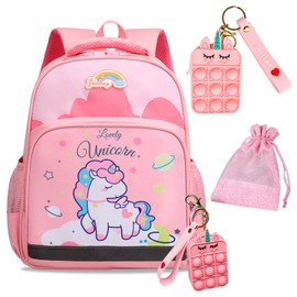 fortulux Backpack, Kids, Unicorn, Girls, Boys, Children's Backpack, Kindergarten, Nursery, Lightweight, Reflector, Chest Belt, Keychain, Alligator, Dinosaur, B5 Storage, Pink