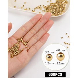 TOZBLEU Gold Beads - 600 Pieces Golden Beads, 3 mm 4 mm, 18 K Gold-Plated Brass Beads, Durable Plated, for DIY Bracelet, Earring Making Kit, Parties, Holidays