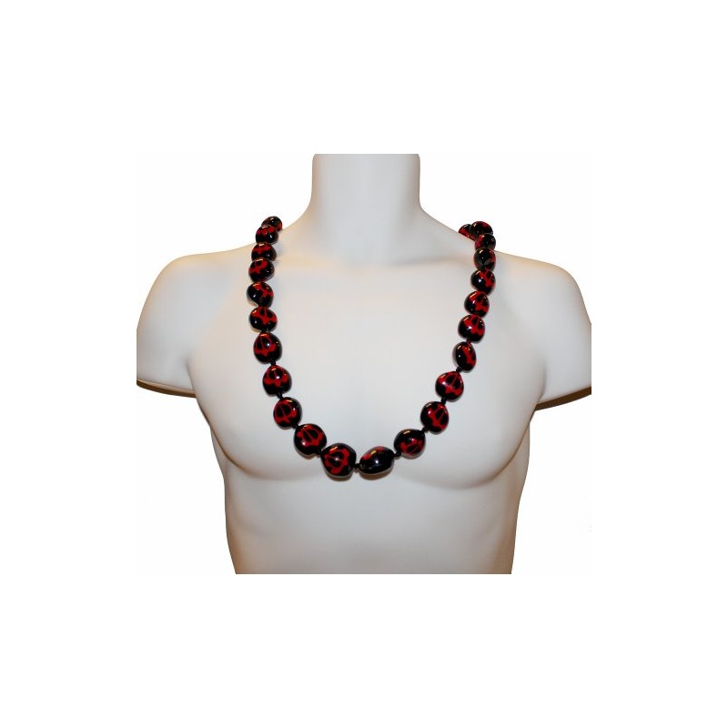 Hawaiian Kukui Nuts Leis With Sea Turtle 30" Long (Red)