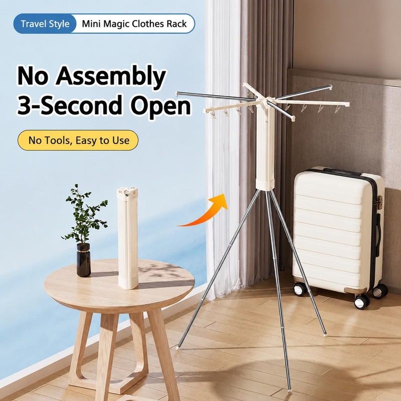 Tripod Clothes Drying Rack, Portable Laundry Rack for Travel/Camping