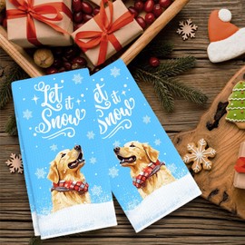 RZQIJ Winter Wonderland Golden Retriever Snowflake Towels Dish Towels Dishcloth, Blue Winter Christmas Holiday Decor for Kitchen Bathroom Home, 16 x 24 Farmhouse Decoration Hand Towels Set of 2. 064
