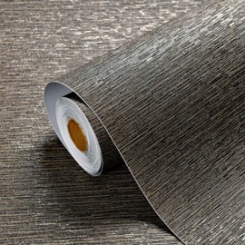 Haimin Grasscloth Wallpaper Peel and Stick 20.9in X 393in Fabric Contact Paper Wall Paper Textured Wallpaper Horizontal Stripes Look Self-Adhesive Thick Vinyl Embossed (Dark Brown)