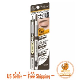 SANA NewBorn EX 3Way Eyebrow Liner W/Pencil Powder Brush #B2 Grayish Brown