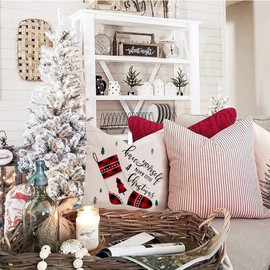 RABUSOFA Christmas Decorations Christmas Pillow Covers 18×18 Inch Set of 4 Black and Red Farmhouse Buffalo Plaid Pillow Covers Rustic Linen Pillow Case for Sofa Couch Christmas Decorations Throw Pillow Covers