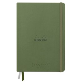 RHODIA 194155C - Rigid Notebook Bullet Journal Goalbook Creation Sage - A5 15.5x21x2 cm - 100 pages Clairefontaine Paper Lavis Technique Plain White 200 g/m - 2 Ribbons - Faux Leather Cover