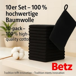 Betz Pack of 10 Wash Glove Mitts PREMIUM 100% Cotton 16x21 cm (black)