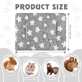 Haull 4 Pcs Waterproof Guinea Pig Bedding Winter Guinea Pig Plush Cage Liners Soft Dog Cat Bed Mat Reversible Cozy Animal Pee Pad Hamster Bed Mat Washable for Bunny (Star,13 x 10 Inch)