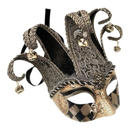 Unisex Mens Mardi Gras Vintage Harlequins Masquerade Jolly Jester Mask Cosplay Dance Birthday Carnival Party (Black Silver)