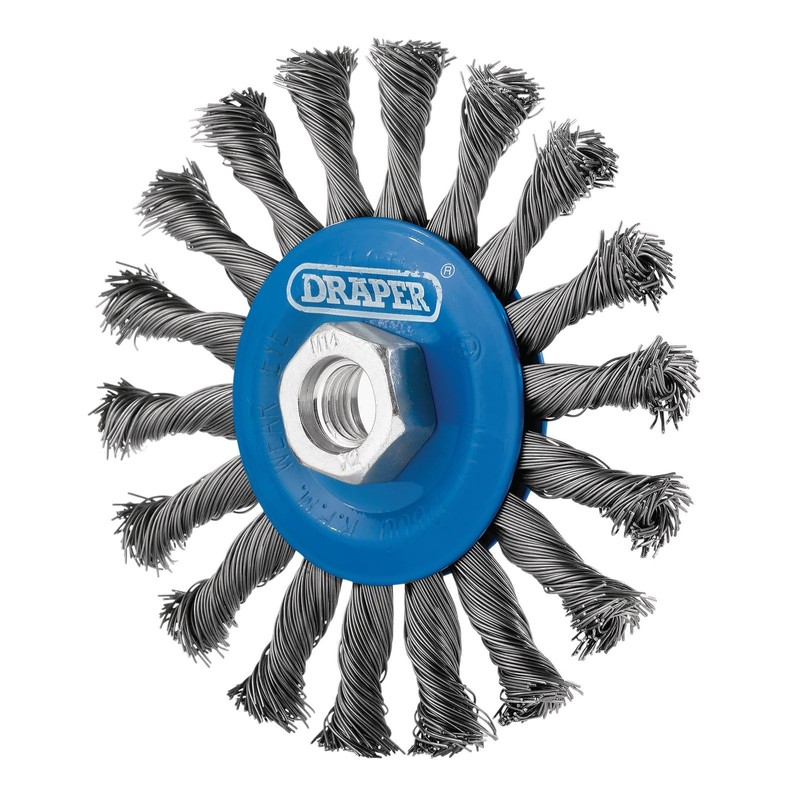 Draper 08058 Steel Twist-Knot Flat Wire Wheel Brush, 115mm, M14