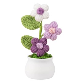 Huipalon Crochet Flowers Potted Puff Crochet Flower Bouquet Knitted Flowers Gradient Pirple Knitted Flowers for Home Office Decor Handmade Artificial Flowers for Women Men Friends (Purple)