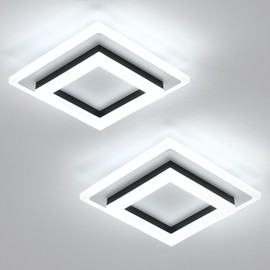 DELIPOP 2 Pack Modern LED Ceiling Light, 24W Black Flush Mount Ceiling Lamp Fixture, 6500K Cold White LED Hallway Light for Living Room Bedroom Entryway Bathroom Kitchen