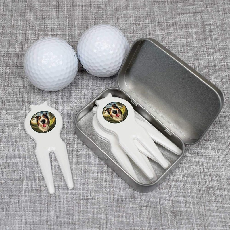 Azeeda 'Smiling Border Collie' Golf Divot Tool/Repair Fork Gift Set
