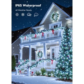 Brightown C9 Christmas Lights Outdoor, 114FT 150 LED Pure White String Lights with Timer, 8 Modes, Plug-in UL Listed Waterproof Connectable Christmas Tree Lights for House, Roof, Garden, Patio Decor