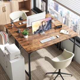 Huuger Computer Desk, 48 Inch Office Desk, Gaming Desk with Storage, Writing Desk Work Desk for Home Office, Study, Modern Simple Desk, Large Legroom, Metal Frame, Rustic Brown