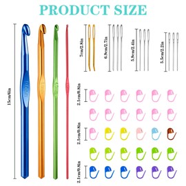 45 Piece Crochet Hook Set, Crochet Set for Beginners with Stitch Markers and Blunt Needles with Large Eye, Colourful Aluminium Crochet Needles, Coloured Aluminium Knitting Needles for Knitting