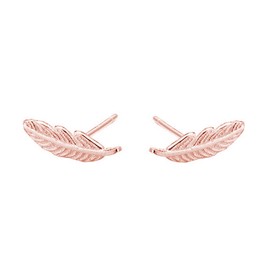 SLUYNZ 925 Sterling Silver Feather Studs Earrings for Women Leaf Studs Earrings Small Earrings Tiny Studs (C-Rose Gold Plated)