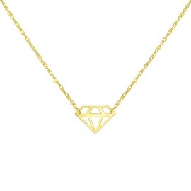 Collar con colgante en forma de diamante abierto de oro amarillo de 14 quilates con cierre de anillo de resorte (cadena ajustable de 16 a 18 pulgadas), Yellow Gold Diamante