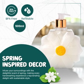 Simple Pleasures White Daisy Soap Dispenser – Cute Hand and Dish Soap Dispenser for Kitchen and Bathroom Décor – Cool Liquid Soap Dispenser for Handwashing and Cleaning