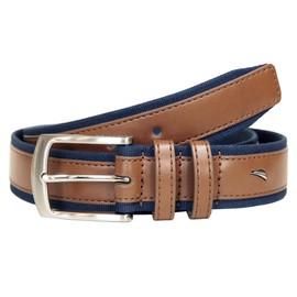 Nautica Men Bold Fashion and Dress Leather Belt with Metal Buckle, Signature Canvas-Cognac, 42"