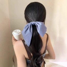 Hair Scrunchies Ribbon Blue Women Hair Accessories Elegant Style