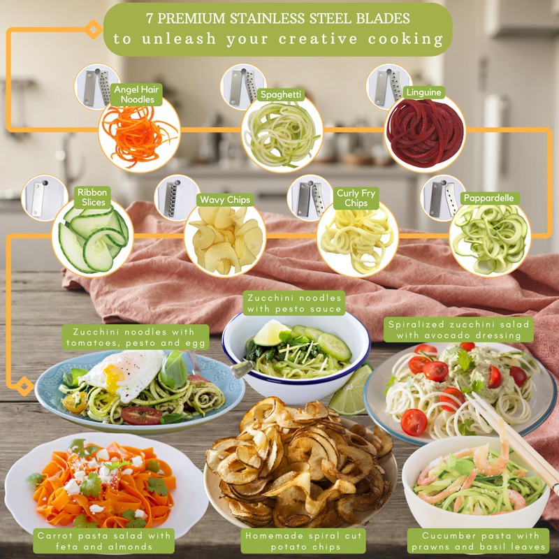 Brieftons 7-Blade Vegetable Spiralizer: Strongest-Heaviest Spiral Slicer, Best Veggie Pasta