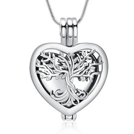 VCCWYQK Tree of Life Heart Shape Hollow Urn Necklaces for Ashes Cremation Jewelry Memorial Keepsake Gifts for Women Men Memorial Lockets Ashes Holder (D)