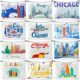 Reginary 12 Pcs Chicago Souvenirs Chicago Makeup Bag Chicago Travel Gift Cosmetic Bag Trip Gifts Favors Chicago City Themed Gifts for Traveller Birthday Christmas Bachelorette Party Favors