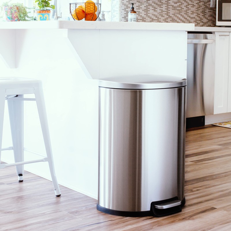 QUALIAZERO 50L/13 Gallon Stainless Steel Trashcan, Soft Close Lid &