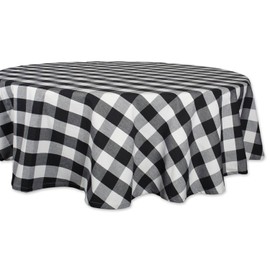 DII Buffalo Check Collection, Classic Farmhouse Tablecloth, Tablecloth, 70" Round, Black & White