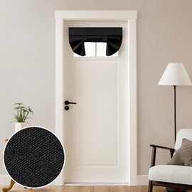 HOMEIDEAS 100% Linen Blackout French Door Curtains, Privacy Small Door Window Curtains, 26 X 20 Inch Door Shades for Front Door, Thermal Insulated Door Covering, (1 Panel, Black)