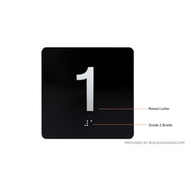 1St Floor Elevator Jamb Plate Sign With Braille And Raised Number-Elevator Floor Number 1 Signletters/Image & Grade 2 Braille - Includes Red Adhesive Pad For Easy Installation (4" W X 4" H,Black, Tacticle Sign,W) - The Sensation Line