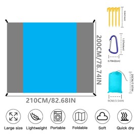 Norhogo Beach Blanket Sand proof, Extra Large 210 x 200cm Water Resistant Sand Proof Picnic Blanket with 4 Fixed Nails and Corner Pockets, for Travel/Camping/Hiking/Music Festivals (Blue)