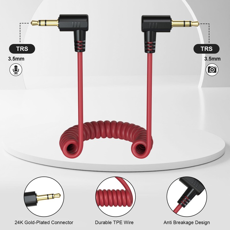 3.5mm TRS to TRS Microphone Patch Cable for DSLR Cameras