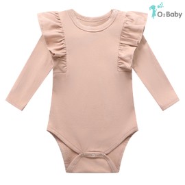 O2 BABY Organic Cotton Onesie Baby Girl Ruffle Romper Long Sleeve Bodysuit Jumpsuit with Headband Outfit Set for Infant(0-3Months, Misty Rose