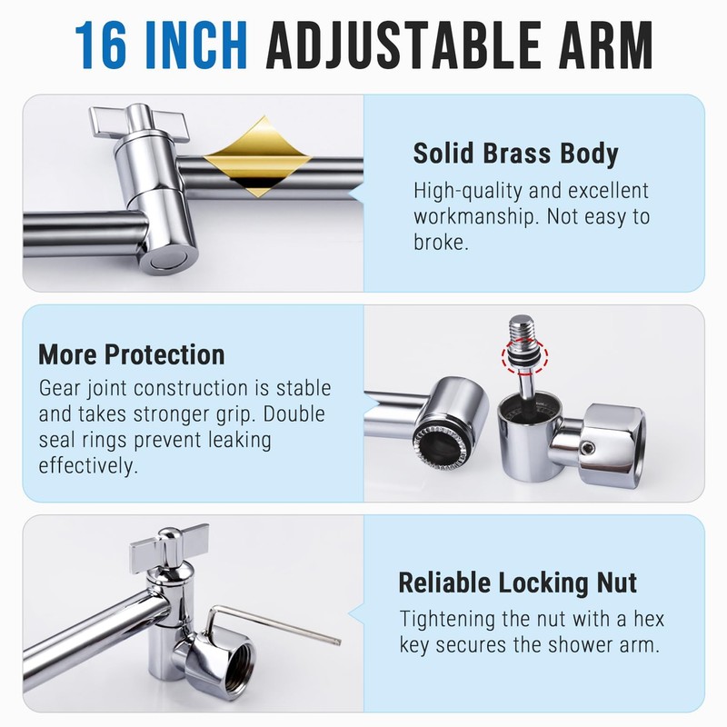G-Promise All Metal 16 Inch Rain Shower Head with Adjustable