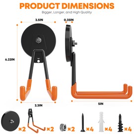 Heavy Duty Magnetic Garage Hooks, 2 Pack Large Strong Magnet Hooks For Garage, Magnetic Tool Holder Utility Hooks With Anti-Slip Coating Magnetic Hooks For Hanging Tools, Drill, Hose, Garden Tools