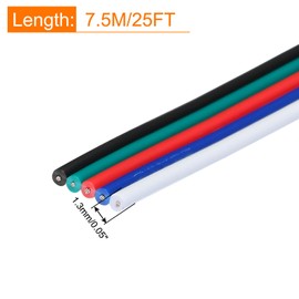 MECCANIXITY 26 Gauge 5 Conductor Electrical Wire Tinned Copper Cable 25FT Flexible Stranded Hook-up Wire for LED Strips Lamps Residential Wiring Car Circuit