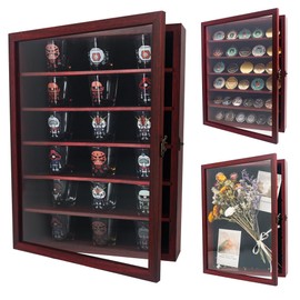 FramePro Shadow Box Frame with Removable Shelves, Deep Memory Box Display Case for Collector, Keepsake Coins Military Medals Pins Wedding Flowers Cherry Finish 12x16