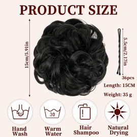 Real Hair Pieces, Bun Hairpiece, Comes with 36 Clips, Hair Accessories for Women, Hair Scrunchie with Hair Piece with Elastic Band, Hairstyle Aid Wig for Women and Girls (Black)