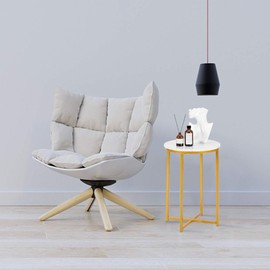 VINGLI Modern End Table Set of 2, Round Side Table with Golden Metal Frame for Bedroom, Living Room, Accent Coffee Table Nightstand with Faux Marble Top, While/Gold