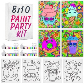 Indigo Art Studio Pre Drawn Canvas Painting Kit for Kids | 4-40 PACK Discounted Bundle | Sweets Donut Milkshake Ice Cream Cupcake Coloring | DIY Birthday Gift & Party Favor | 8x10
