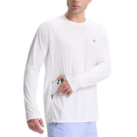 BALEAF Rash Vest Mens with Zip Pockets Long Sleeve Rash Guard BJJ Swimming Shirts Quick Dry UPF 50+ UV Protection White XL