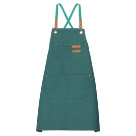 HARFINGTON Canvas Chef Aprons 75x69cm Adjustable Strap Cross Back Kitchen Cooking Apron with 3 Pockets for Men Women Chef, Green