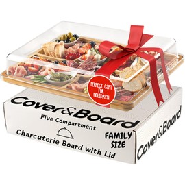 Cover&Board 2-in-1 Charcuterie Board with Lid and Cutting Board, 5 Compartments, Travel Charcuterie Board with Lid, Cheese Board, Charctuerie Boards Gift Set, Large 12x16 inch, Gifts for Women