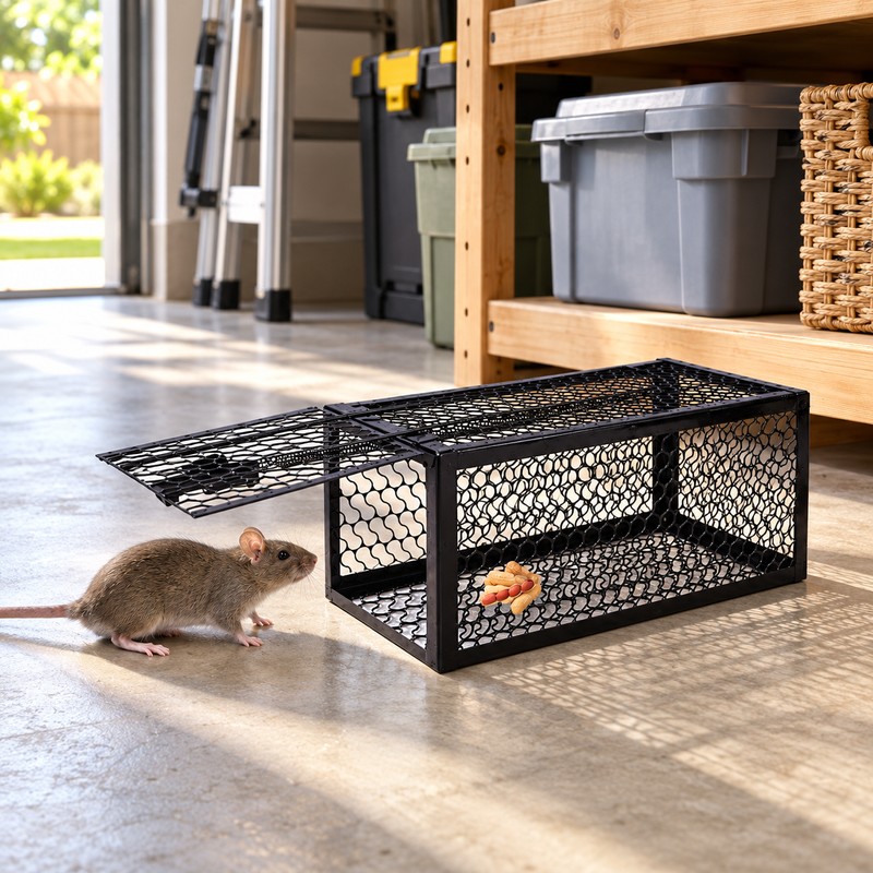 Reusable Metal Mouse Trap Cage for Indoor Rodent Control –