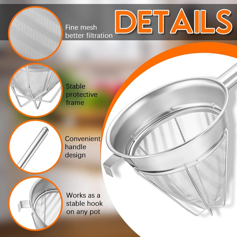 SiliFine Stainless Steel Reinforced Bouillon Sieve Strainer Cone Fine Mesh